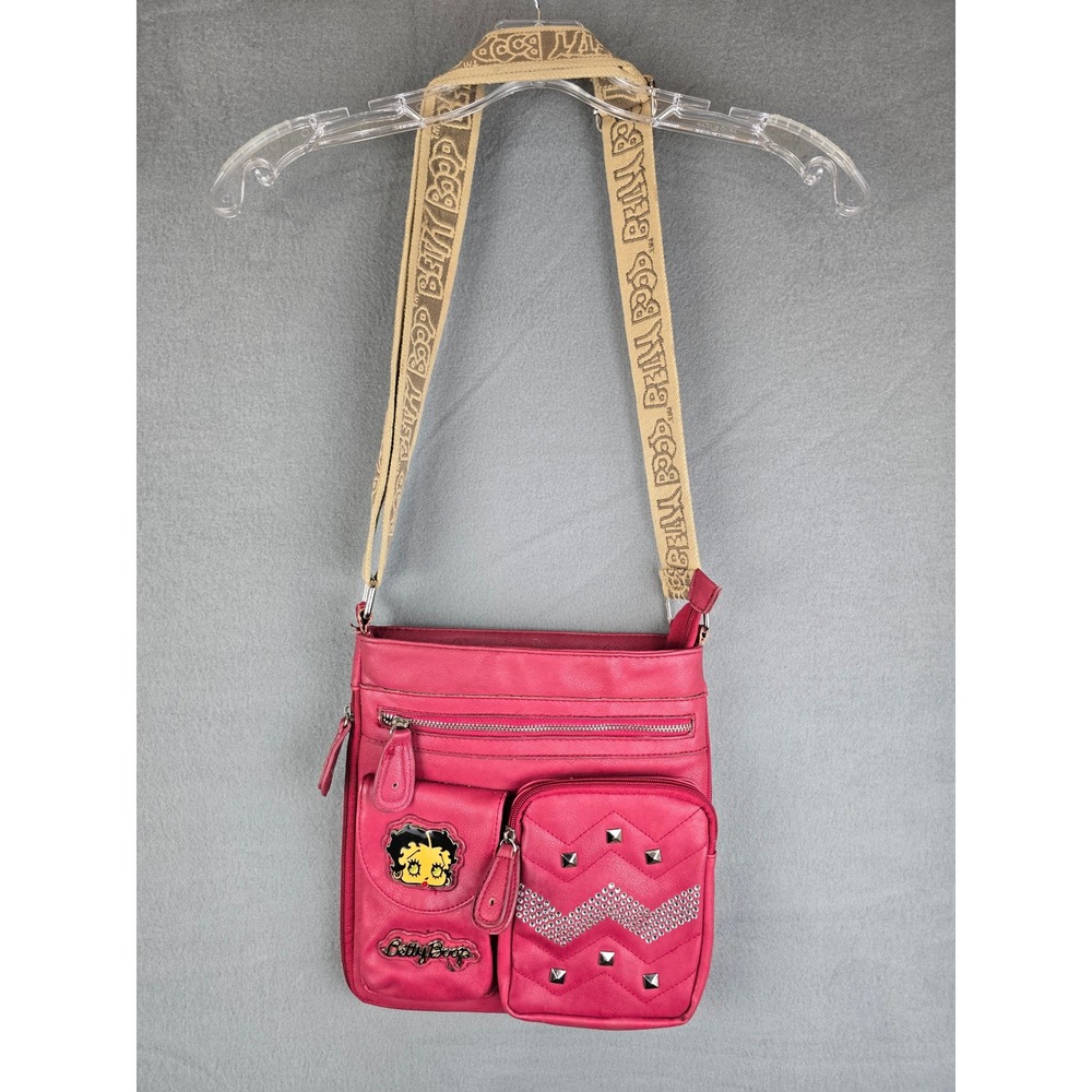 Betty Boop Crossbody Bag Women Small Pink Faux Leather Studded Rhinestone Y2K